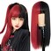 Beweig Half Red Half Black Wigs Long Straight Cosplay Hair Wig with Bangs Synthetic Halloween Party Wig for Women