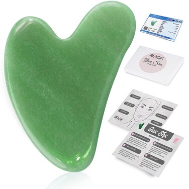 RFAQK GuaSha Tool for Face  Green Gua sha Facial Tools for Face  Body SPA  Heart Shape Gua sha Massage Scrapper Tool Real Natural Gua Sha Jade Stone for Treatment to Relieve Muscles Tension