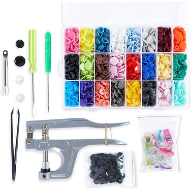 Plastic Size 20 T5 Snap Button Kit with Pliers Clips Tools Box 375 Pairs