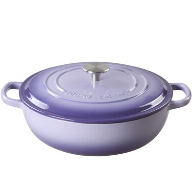 EDGING CASTING Enameled Cast Iron Dutch Oven Shallow Casserole Braiser with Dual Handle 38QT Purple
