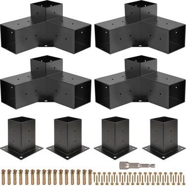 Grehitk Pergola Kit Pergola Brackets 3Way Right Angle Corner Bracket Woodworks DIY Post Base Kit Wooden Beams for Gazebos Patio Pergolas Log Cabin