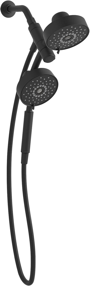 KOHLER 23219BL Purist 2in1 Multi Function Shower Kit includes SHOWERHEAD  HAND SHOWER Full Coverage Spray  Rotating Rail Matte Black 25 GPM