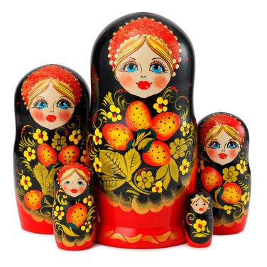 MUARO Russian Nesting Doll Set  5Piece Russian Stacking Matryoshka Dolls  Handmade Wooden Dolls  Babushka Toy Dolls for Kids  Christmas Halloween Home Dcor 67 inch Strawberry Black