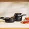 Meyer 6pc Stackable Set with Universal Lids  Hard Anodized Non Stick and Stainless Steel Pots and Pans  Induction Compatible  Dishwasher Safe  Oven Safe  Matte Black  Accent Series Cookware