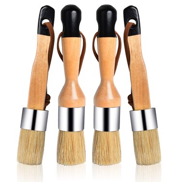 Supkiir 4Pcs Paint Brush for Furniture Painting 2 Round  2 Flat 1 Brushes Wax Paint Brushes for Wood Furniture Art Craft Home Decoration