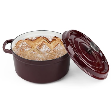 Enameled Cast Iron Dutch Oven 4 Quart Dutch Oven Pot with Lid Dutch Oven Suitable for Bread Baking Oven Safe Dutch Oven Pot with Loop Handles Nonstick Enamel Coated Cookware Wine Red