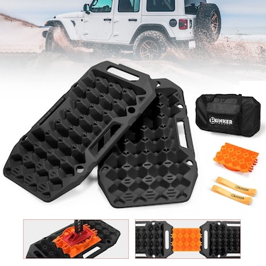 BUNKER INDUST Offroad Traction Boards with Jack BasePair Multifunctional Recovery Tracks Tire Traction Mat Snow Mud Sand RampBlack 4X4 ATV UTV Car Traction Pads with Carry Bag