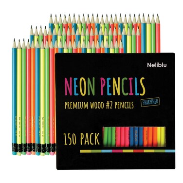 Premium Quality Pencils In Bulk  150 Neon 2 Sharpened Wood Pencils for Kids and Adults