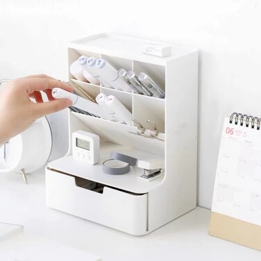 Saikvi Desk Organizer with Drawer Workspace Storage Office Organization MultiFunctional Pen Holder Desktop Stationary Organizer for School Home Office Art Supplies