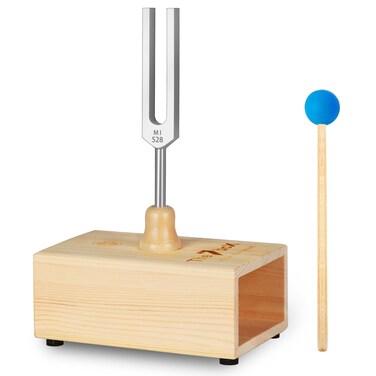 The7boX 528HZ Tuning Fork Aluminum Alloy Tuning Fork Resonance Box Equipped with Silicone Hammer and Wooden Voice Box Suitable for Sound Therapy Yoga Meditation and Relaxation