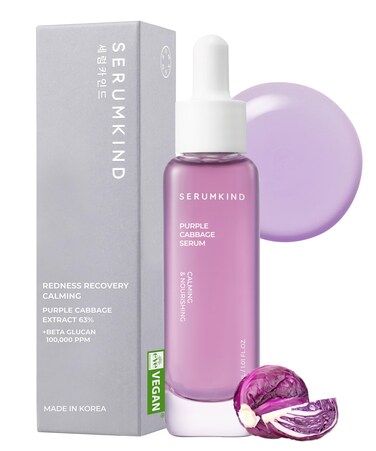 Purple Cabbage Serum  Calming and Skin Recovery Face Serum Korean  Purple Cabbage Extract  Beta Glucan 100000ppm  Redness Relief  Vegan Cruelty Free  101 floz