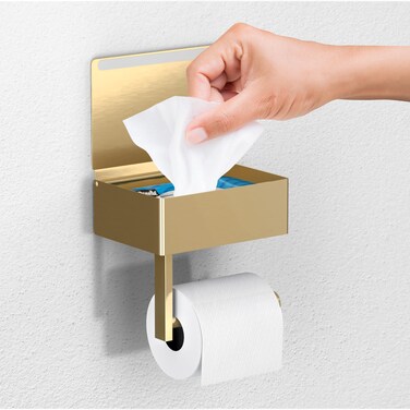 Day Moon Designs Gold Toilet Paper Holder with Shelf  Wipe Holder for Bathroom Flushable Wipes Dispenser  Toilet Paper and Wipes Holder  Toilet Paper Holder with Storage Toilet Paper Holder Wall