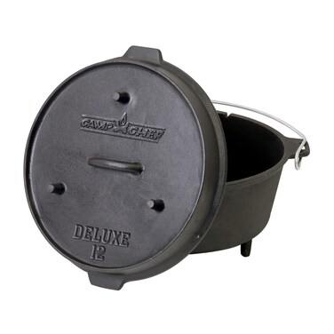 Camp Chef Deluxe 12 Dutch Oven  Cast Iron Dutch Oven with Lid  Lid Lifter for Indoor  Outdoor Cooking  9 13 Quarts