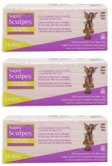 Super Sculpey Living Doll OvenBake Clay Light Pack of 3 1 Pound