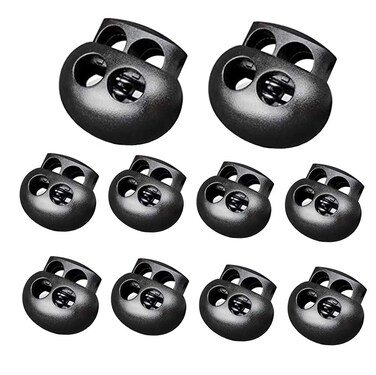 Professional Rope Lock Plastic Wire Lock End Toggle Switch Double Hole Spring Plug Fastener Pull Rod Toggle End Lanyard Rope Clip Black 10 PCS for Drawstrings of Shoelaces Bags and Clothing