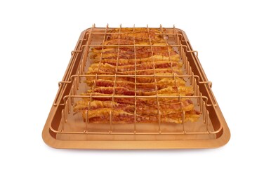 EaZy MealZ Bacon Rack  Tray Set  Specialty Tray and Grease Catcher  Even Cooking  NonStick  Healthy Cooking  Durable Material  Customized Cooking Experience Large Gray