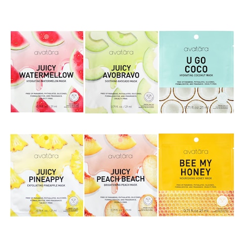 Avatara 6Pack Sheet Face Mask Set Beauty and Skincare Facial Mask Collection Skincare with Natural Extracts Hydrating Face Mask Skin Care Set All Skin Types Teen Skincare 6 Sheets