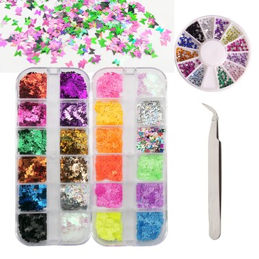 Lifextol Rhinestones for Crafting Chunky Glitter for Crafts and Rhinestones with Tweezers 4Set Fine Glitter with 4set Rhinestones craftsNailSetA