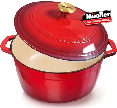 Mueller 6 Qt Enameled Cast Iron Dutch Oven HeavyDuty Casserole Dish and Braiser Pan with Lid and Stainless Knob Safe for All Cooktops