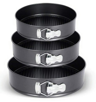plastific Pack of 3 NonStick Springform Round Cake Tins for Baking Cake TinRound Cake Tin Baking Pan Non Stick Robust Springform Cake Tin 22cm 24cm  26cm