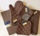 Kitchen Towel Set with 2 Quilted Pot Holders Oven Mitt Dish Towel Dish Drying Mat 2 Microfiber Scrubbing Dishcloths Toffee