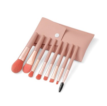 LASSKY Travel Makeup Brush Set 7PCS Mini Size Premium Synthetic Fiber Foundation Blush Concealer Eyebrows Eye Shadow Angled brush Lip Make up Brush With Storage Bag Pink