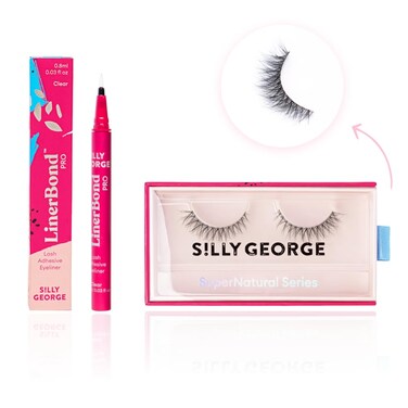 Silly George SuperNatural Series Starter Kit  Pretty Lashes with Adhesive Eyeliner  Clear Band gives Lashes Natural Look  Extra Strong Hold for False Eyelashes Halley LinerBond Clear