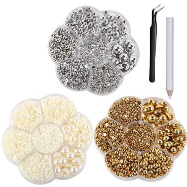 9437Pcs ABS Half Round Pearls Flatback Pearl Beads with Self Adhesive Resin Rhinestone Picker Pencil for DIY Phone Nail Face Art Mixed Sizes 23456810 mm