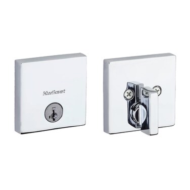 Kwikset Downtown Deadbolt Lock Polished Chrome Square Exterior Keyed Front Entry Door Pick Resistant SmartKey Rekey Security Single Cylinder Dead Bolt