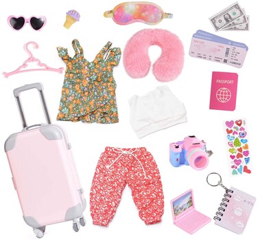 Sweet Dolly Doll Clothes Large Size Suitcase Travel Play Set Doll Accessories for American 18 Inch Dolls