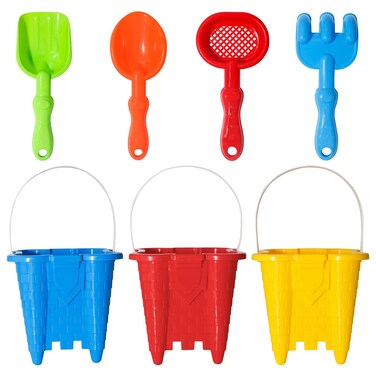 Holady 7 Pack Sand Castles Beach Buckets and Shovel SetSand Bucket Water Bucket for Beach Fun Great Summer Party Accessory