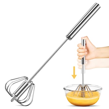ANYI Whisk 12Inch Stainless Steel Long Handle Egg Beater Hand Push Wisking Tool for Home Whisks for Cooking Blending Beating  Stirring Silver