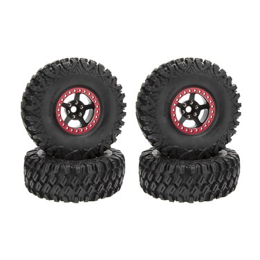 DKKY 4PCS 19 Aluminum Alloy Wheels  Rubber Tires Kit for 110 RC Rock Crawler TRX4 Axial SCX10 90046 D90 Voodoo KLR Red Black