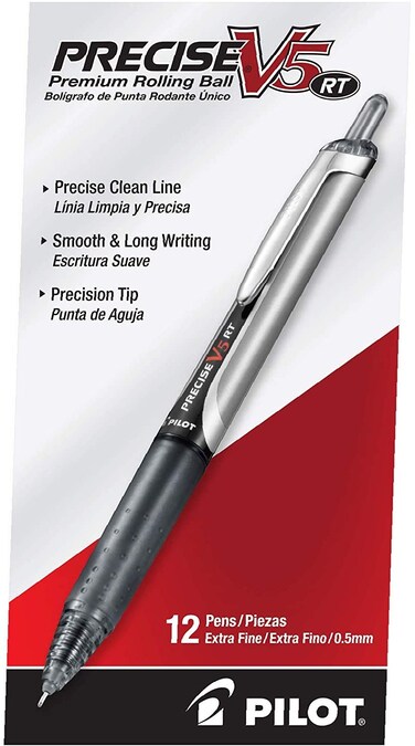 Pilot Precise V5 RT Refillable  Retractable Rolling Ball Pens Extra Fine Point 05 mm Black Pack of 12