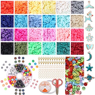 Lourella 4900 PCS Clay Beads for Jewelry Making Kit 750 PCS Letter Beads Figure BeadsHeartShaped Beads 100PCS Smile Beads8 PCS Blue Charms for DIY Jewelry Making Bracelets