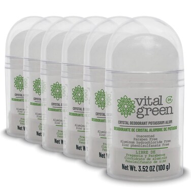 Vital Green Crystal Potassium Alum Deodorant  Unscented Mineral Deodorant For Men Women And Athletes 353oz  100 g 6 Units