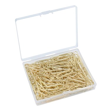 AOKIVIGOA 100pcs Metal Paper Clips with Plastic Box of Paper Clips for Office Stationery 33mm Golden