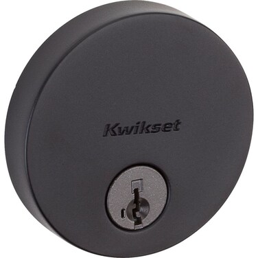 Kwikset Uptown Deadbolt Lock Matte Black Round Exterior Keyed Front Entry Door Pick Resistant SmartKey Rekey Security Single Cylinder Dead Bolt with Microban Protection