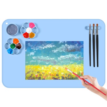 JCJDFMY11 Silicone Painting 236157 Large Silicone Craft Mat Art Mat with Cup Childrens Silicone Art Mats with PalettePaintingClayDIY Creations Blue