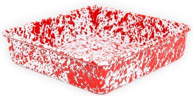 Crow Canyon Home Enamelware Square Brownie Pan 9 inch RedWhite Splatter