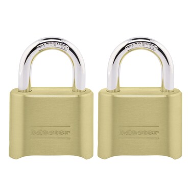 Master Lock Brass Combination Lock Gate Lock for Outdoor Fence or Shed Customizable Combination Padlock with 2inch Wide Body and 1inch Shackle 2 Pack 175EC2
