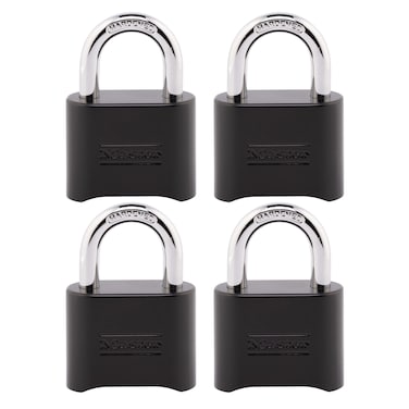 Master Lock Black Combination Lock Customizable Combo Padlock Indoor and Outdoor Weather Resistant Lock with Resettable Code for Gates Lockers 4 Pack 178EC4