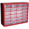AkroMils 10124 24Drawer Plastic Drawer Storage Cabinet for Garage Organization Bead Organizer Lego Storage Teacher Toolbox Makeup Organizer and More 20Inch W x 6Inch D x 16Inch H Red