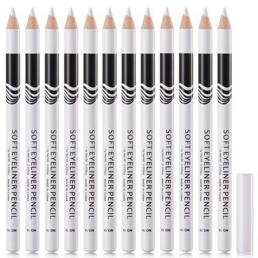 WENJLYJ 12 PCS White Eyeliner PencilsProfessional Long Lasting Waterproof White Makeup PencilsHighly Pigmented Inner Corner Eye Highlighter Eyeliner Pencil White Eye Liner Pen Sets for Women