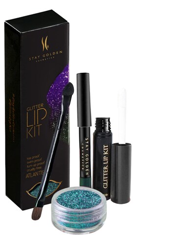 Stay Golden Cosmetics Atlantis Chrome Glitter Lip Kit Long Lasting Up to 10 Hour Wear Transfer Proof and Smudge Proof 3 floz