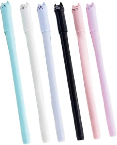 6 Pcs Cute Cat Pen Gel Pens Black Ball Point Pens Kawaii Pen Black Ink Cat Gel Pen For School Office Supplies Black Ball Point Pens for School Office Supplies Stationery Lovely Gift For Boys Girls