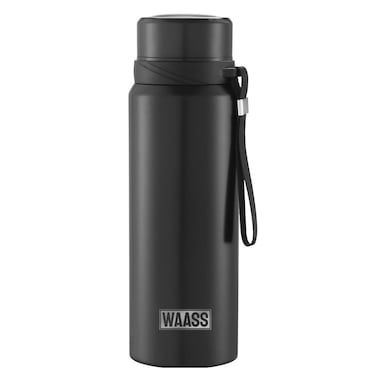 WAASS Insulated Water Bottle  Hot and Cold Travel Flask with leakproof Lid  Perfect for Hot Coffee  Tea Black
