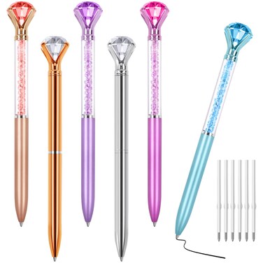 6 Pcs Diamond Pens with CrystalPens with Diamonds on Top Diamond Pens Bulk including Black Ink Pen Refill Diamond Top Pens for Office School Home