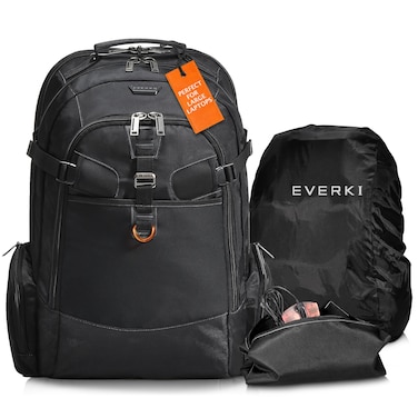 Everki Business 120 Business Laptop Backpack with Rain Cover  Extra Large Laptop Compartment Up to 184 40L Capacity with 180 Degree FoldOut Design Work or Gaming Laptop Bag EKP120 Black