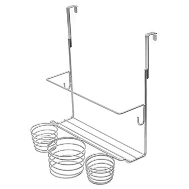 Home Basics 4 Compartment Over the Cabinet Hair Care and Styling Tool MultiPurpose Bath Accessory RustResistant Steel Storage Organizer Chrome